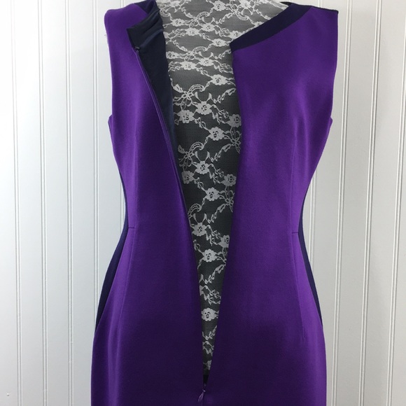 Tahari Sheath Purple Blue Career Illusion Dress - Picture 5 of 12
